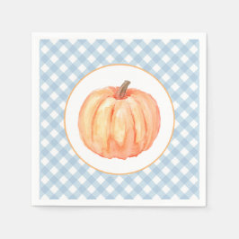 Kleine pompoen pastelblauw geruit eerste verjaarda servet