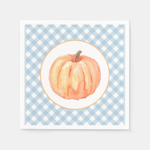 Kleine pompoen pastelblauw geruit eerste verjaarda servet