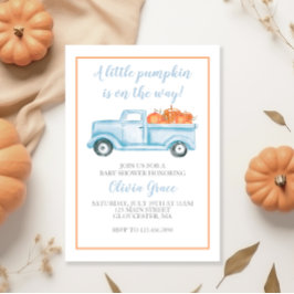 Kleine Pompoen Pastelblauwe Herfst Baby Shower Kaart