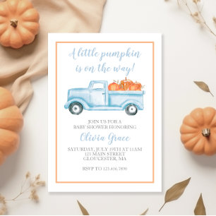 Kleine Pompoen Pastelblauwe Herfst Baby Shower Kaart