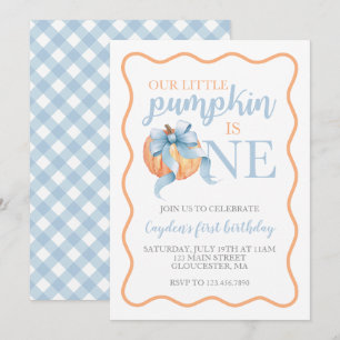 Kleine Pompoen Pastelblauwe Strik herfst 1e verjaa Kaart