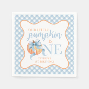Kleine pompoen pastelblauwe strik plaid 1e verjaar servet