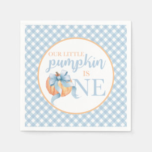 Kleine pompoen pastelblauwe strik plaid 1e verjaar servet