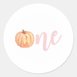 Kleine pompoen pastelroze eerste verjaardag ronde sticker