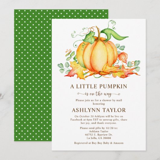 Kleine pompoen per post Baby shower Uitnodiging (Voorkant / Achterkant)