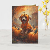 Kleine pompoen puppy, gelukkig Halloween hond Kaart (Gele Bloem)
