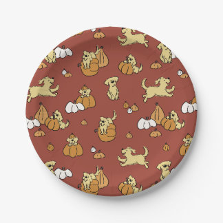 Kleine Pompoen Puppy Schattige Herfst Baby Shower Papieren Bordje