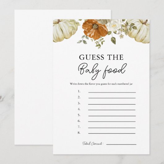 Kleine pompoen raden de Baby voedsel spel Kaart (Voorkant / Achterkant)