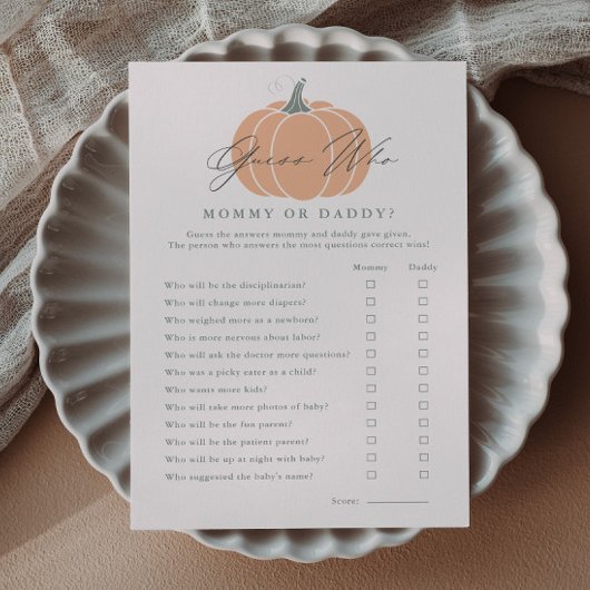 Kleine pompoen raden wie Baby shower spel Kaart