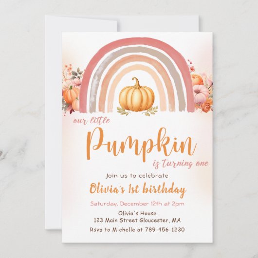 Kleine Pompoen Regenboog Herfst 1e Verjaardag Kaart (Voorkant)