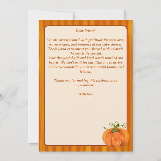 Kleine pompoen retro baby shower dank je kaarten (Achterkant)