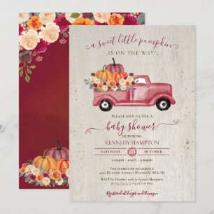 Kleine Pompoen Rode Herfst Pick-up Truck Baby Show Kaart