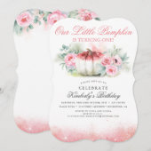 Kleine Pompoen Roos Gouden Glitters Herfst Verjaar Kaart (Voorkant / Achterkant)