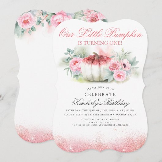 Kleine Pompoen Roos Gouden Glitters Herfst Verjaar Kaart (Voorkant / Achterkant)