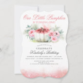 Kleine Pompoen Roos Gouden Glitters Herfst Verjaar Kaart (Voorkant)