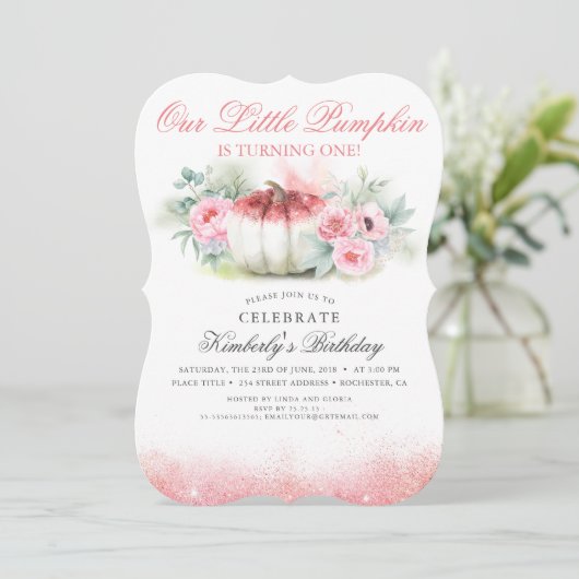 Kleine Pompoen Roos Gouden Glitters Herfst Verjaar Kaart (Staand voorkant)