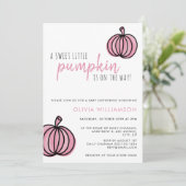 Kleine pompoen roze baby meisje douche kaart (Staand voorkant)