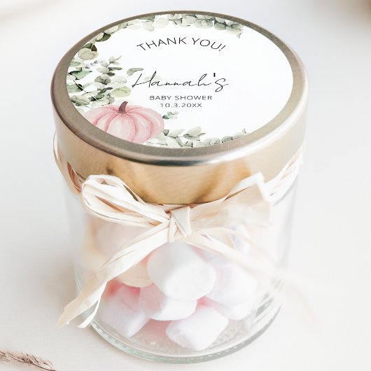 Kleine pompoen roze Baby shower dank je wel Ronde Sticker
