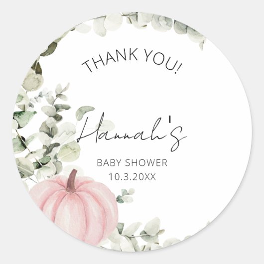 Kleine pompoen roze Baby shower dank je wel Ronde Sticker (Voorkant)