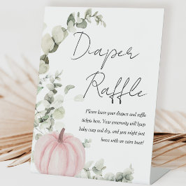 Kleine Pompoen Roze Baby shower Luier Raffle Teken Reclamebord Met Voetstuk