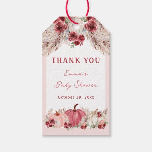Kleine Pompoen Roze Baby shower Marsala labels Cadeaulabel (Voorkant)