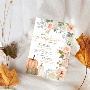 Kleine Pompoen Roze Bloemen Herfst Baby Shower Kaart