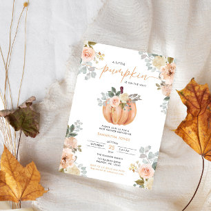 Kleine Pompoen Roze Bloemen Herfst Baby Shower Kaart