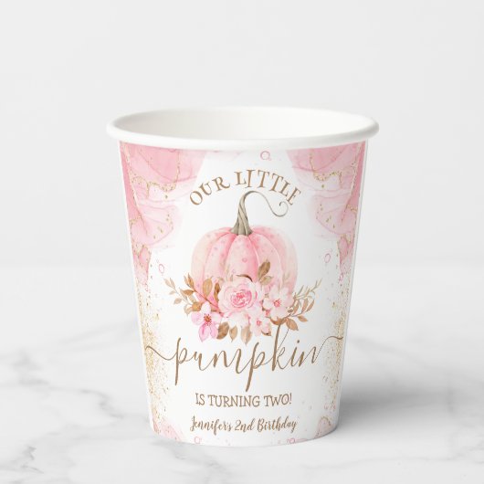 Kleine Pompoen Roze Bloemen Meisje Herfst 2e Verja Papieren Bekers (Achterkant)