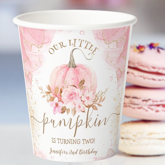 Kleine Pompoen Roze Bloemen Meisje Herfst 2e Verja Papieren Bekers