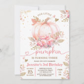Kleine Pompoen Roze Bloemen Meisje Herfst 3e verja Kaart (Voorkant)