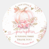 Kleine Pompoen Roze Bloemen Meisje Herfst 3e verja Ronde Sticker (Voorkant)