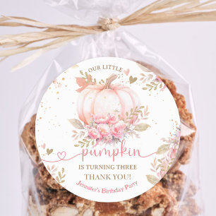 Kleine Pompoen Roze Bloemen Meisje Herfst 3e verja Ronde Sticker