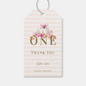 Kleine Pompoen Roze Bow Rozen 1e Elegante Verjaard Cadeaulabel (Voorkant)