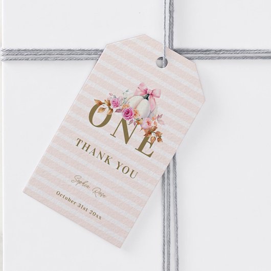 Kleine Pompoen Roze Bow Rozen 1e Elegante Verjaard Cadeaulabel