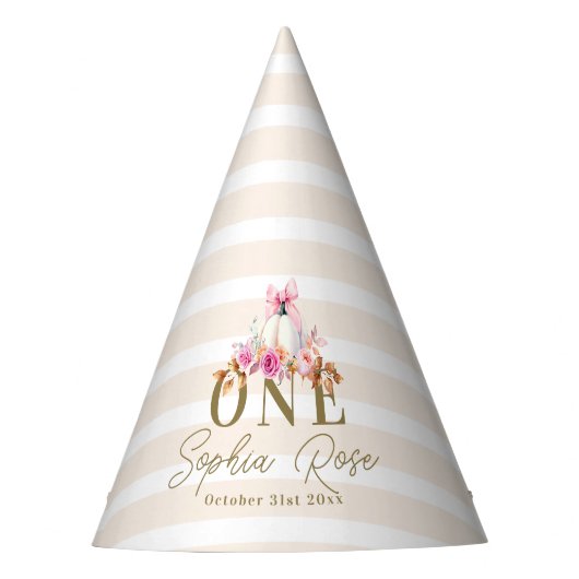 Kleine Pompoen Roze Bow Rozen 1e Elegante Verjaard Feesthoedjes (Voorkant)