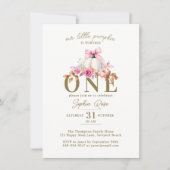 Kleine Pompoen Roze Bow Rozen 1e Elegante Verjaard Kaart (Voorkant)