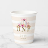 Kleine Pompoen Roze Bow Rozen 1e Elegante Verjaard Papieren Bekers (Voorkant)