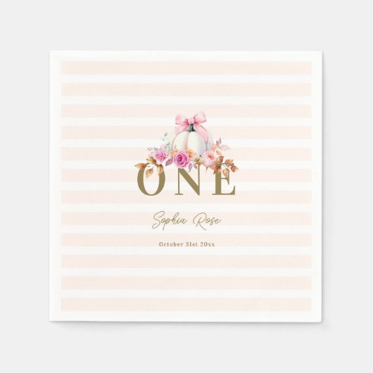 Kleine Pompoen Roze Bow Rozen 1e Elegante Verjaard Servet (Voorkant)