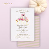 Kleine Pompoen Roze Bow Rozen 1e Verjaardag Goud Folie Uitnodiging