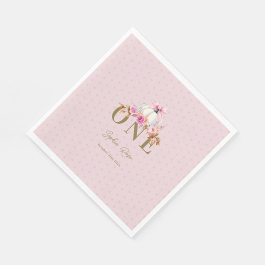 Kleine Pompoen Roze Bow Rozen Stippen 1e Verjaarda Servet (Hoek)