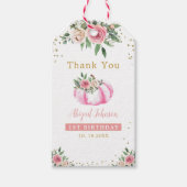 Kleine Pompoen Roze Goud Bloemen 1e Verjaardagsgun Cadeaulabel (Voorkant)