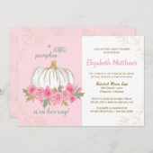 Kleine Pompoen Roze Goud Herfst Meisje Baby Shower Kaart (Voorkant / Achterkant)