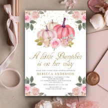 Kleine Pompoen Roze Gouden Bloemen Baby Shower