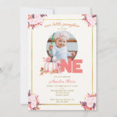 Kleine pompoen roze gouden herfst bladeren 1e verj kaart (Voorkant)