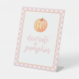 Kleine Pompoen Roze Herfst Verjaardag Versier pomp Reclamebord Met Voetstuk