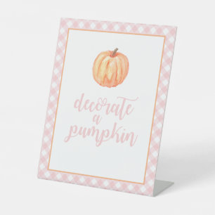 Kleine Pompoen Roze Herfst Verjaardag Versier pomp Reclamebord Met Voetstuk