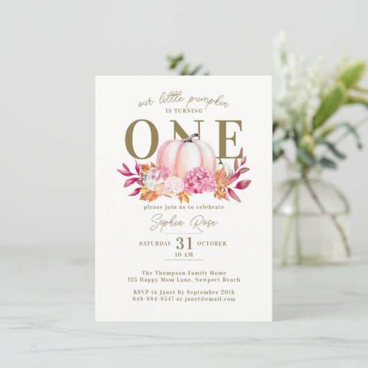 Kleine Pompoen Roze Hydrangea 1e Elegante Verjaard Kaart (Staand voorkant)