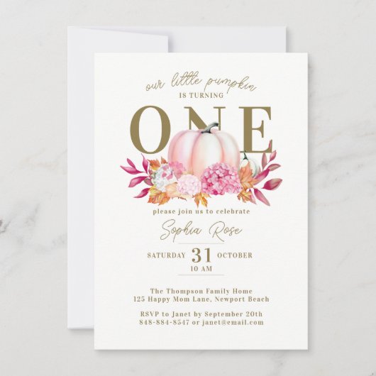 Kleine Pompoen Roze Hydrangea 1e Elegante Verjaard Kaart (Voorkant)