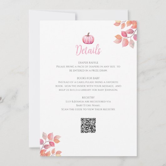 Kleine pompoen roze meisje Baby shower alles in éé Kaart (Achterkant)