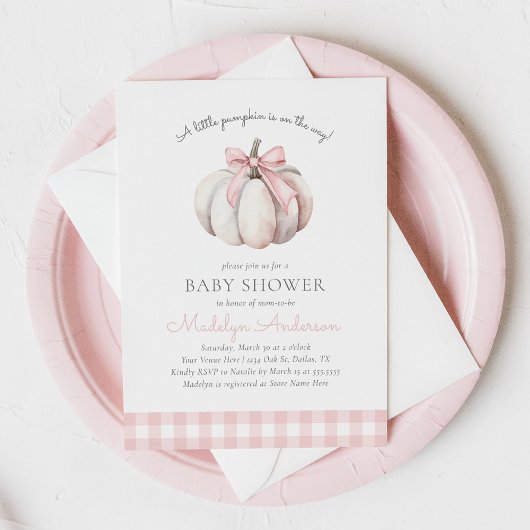 Kleine pompoen roze meisje Baby shower Kaart